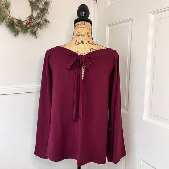 Susana Monaco Burgundy Off the Shoulder Bell Sleeve Tie Back Top - Picture 4 of 10